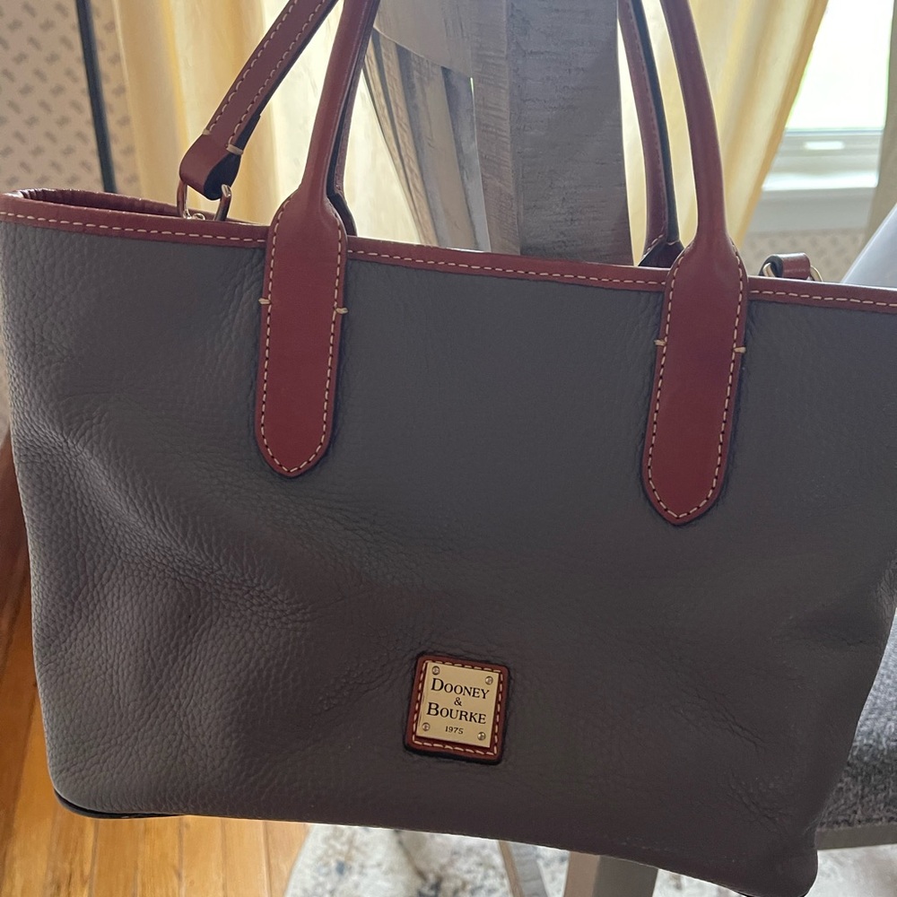 Charcoal and Burgundy Medium Tote with Leather Handles